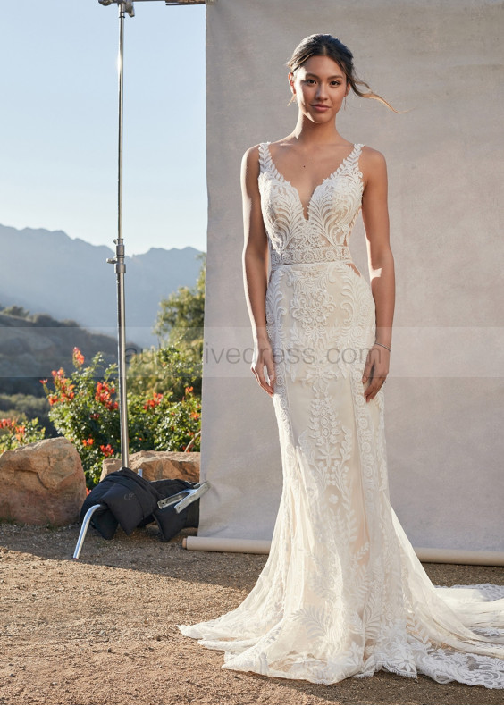 Ivory Lace Tulle Sexy Wedding Dress With Long Train Ivory Lace Tulle Sexy Wedding Dress With Long Train